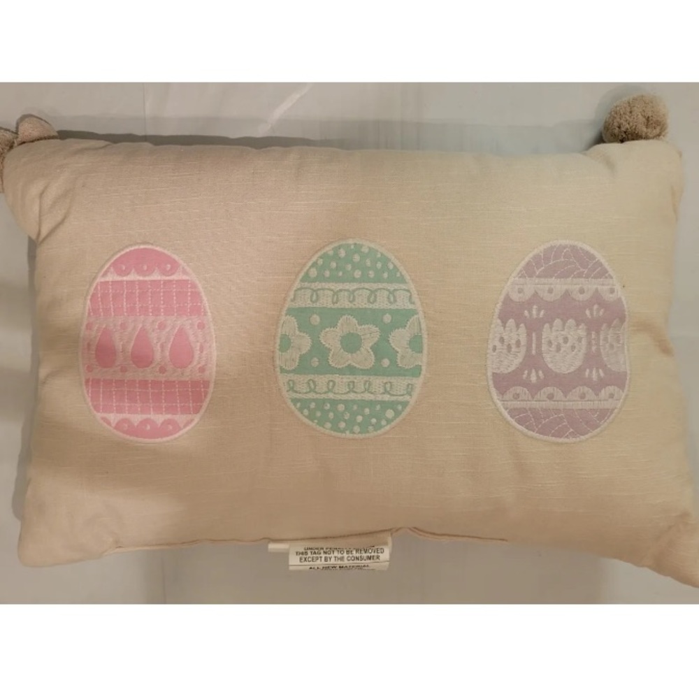 Spritz Accent Throw Pillow Easter Eggs Spring Rectangle Neutral Decor Pom Poms